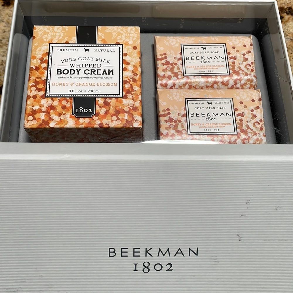 Beekman 1802 body cream and soap